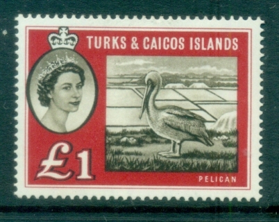 Turks-Caicos-Is-1960-QEII-Pictorial-bird-1-Pelican-MLH