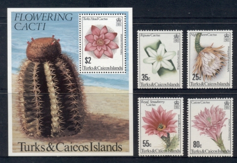 Turks-Caicos-Is-1981-Night-Queen-Cactus-Flowers-MUH