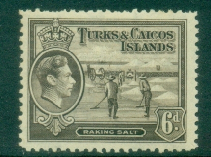 Turks-Caicos-Is-1938-45-KGVI-Pictorial-6d-Raking-Salt-black-brown-MLH