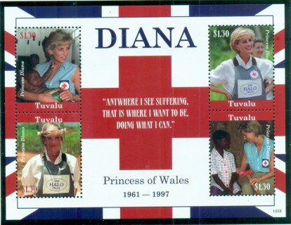 Tuvalu-2012 Princess Diana in Memoriam, 15th Anniv., Humanitarian, Red Cross MS