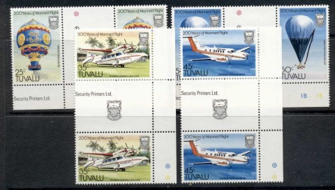 Tuvalu-1983-Manned-Flight-gutter-prs-MUH