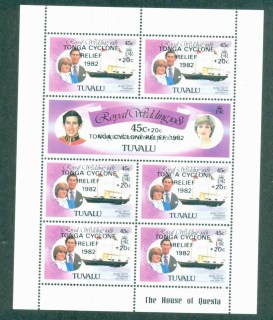 Tuvalu-1982-Charles-Diana-Royal-Wedding-Sheetlet-45c-Opt-Tonga-Cyclone-Relief-MUH-lot81884