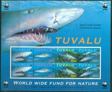 Tuvalu-2000-WWF-Sand-Tiger-Shark-sheetlet-MUH-XL-Shipping