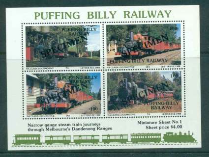 Australia-1988-Puffing-Billy-Railway-Trains-1-SPECIMEN-MS-MUH-lot51843