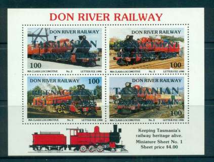 Australia-1989-Don-River-Railway-Trains-1-Opt-SilverTasmanian-Centenary-Train-MS-MUH-lot51851