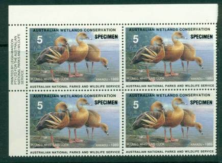 Australia-1989-National-Parks-Wildlife-Services-Duck-Stamp-SPECIMEN-Imprint-Block-4-MUH-Lot26181