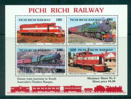 Australia-1989-Pitchi-Richi-Railway-Trains-3-MS-MUH-lot51854