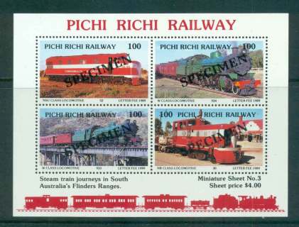 Australia-1989-Pitchi-Richi-Railway-Trains-3-SPECIMEN-MS-MUH-lot51855