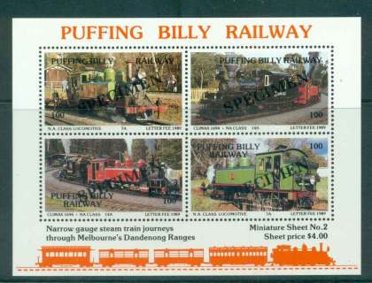 Australia-1989-Puffing-Billy-Railway-Trains-2-SPECIMEN-MS-MUH-lot51844