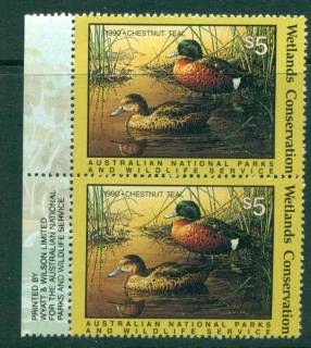 Australia-1990-National-Parks-Wildlife-Services-Duck-Stamp-Imprint-pair-MUH-Lot26187