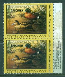 Australia-1990-National-Parks-Wildlife-Services-Duck-Stamp-SPECIMEN-Imprint-Pair-MUH-Lot26191