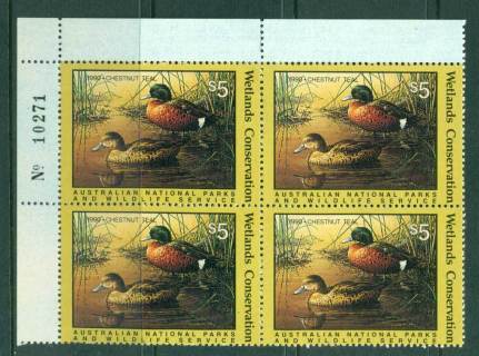 Australia-1990-National-Parks-Wildlife-Services-Duck-Stamp-Sheet-Number-Block-4-MUH-Lot26193