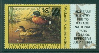 Australia-1990-National-Parks-Wildlife-Services-Duck-Stamp-Surcharged-Gutter-Single-MUH-Lot26195