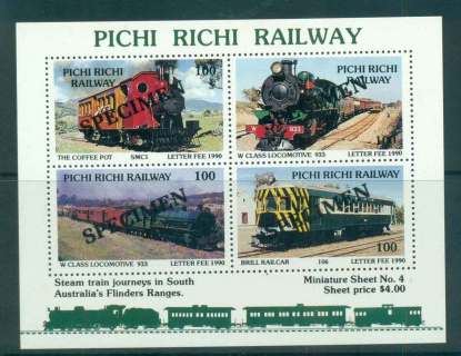 Australia-1990-Pitchi-Richi-Railway-Trains-4-SPECIMEN-MS-MUH-lot51857