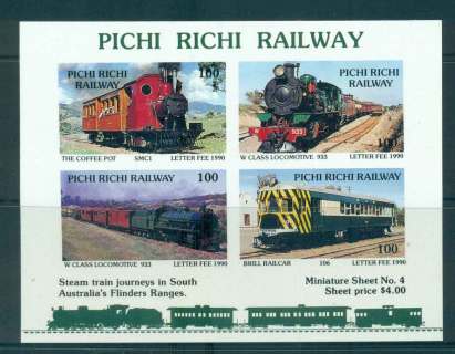 Australia-1990-Pitchi-Rtchi-Railway-Trains-IMPERF-4-MS-MUH-lot51831