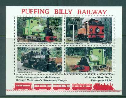 Australia-1990-Puffing-Billy-Railway-Trains-3-MS-MUH-lot51840