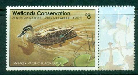 Australia-1991-2-National-Parks-Wildlife-Services-Duck-Stamp-Gutter-Single-MUH-Lot26207