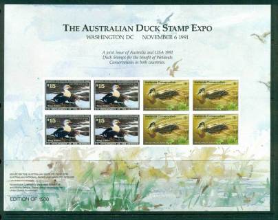 Australia-1991-Joint-USA-National-Parks-Wildlife-Services-Duck-Stamp-IMPERF-MS-MUH-Lot26278