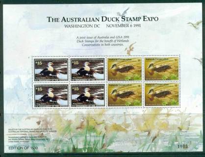 Australia-1991-Joint-USA-National-Parks-Wildlife-Services-Duck-Stamp-MS-MUH-Lot26277