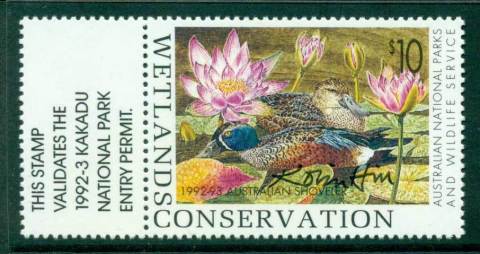 Australia-1992-3-National-Parks-Wildlife-Services-Duck-Stamp-Artist-Signed-Gutter-Single-MUH-Lot26238