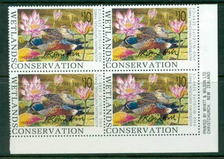 Australia-1992-3-National-Parks-Wildlife-Services-Duck-Stamp-Artist-Signed-Imprint-Block-4-MUH-Lot26245