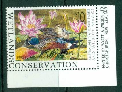 Australia-1992-3-National-Parks-Wildlife-Services-Duck-Stamp-Artist-Signed-Imprint-Single-MUH-Lot26242