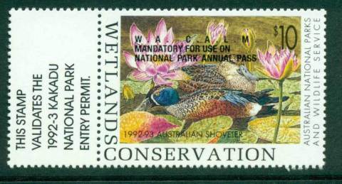 Australia-1992-3-National-Parks-Wildlife-Services-Duck-Stamp-Overprint-Gutter-Single-MUH-Lot26247