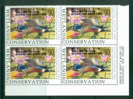 Australia-1992-3-National-Parks-Wildlife-Services-Duck-Stamp-Overprint-Imprint-Block-4-MUH-Lot26251