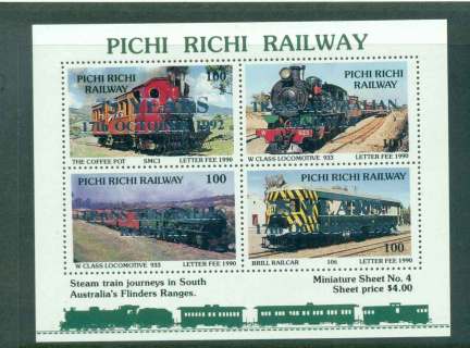 Australia-1992-Pitchi-Richi-Railway-Trains-4-Opt-Silver-75-YEARS-17th-Oct-1992-MUH-lot51835