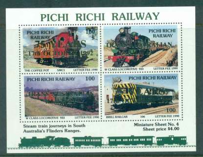 Australia-1992-Pitchi-Rtchi-Railway-Trains-4-Opt-Gold-75-YEARS-17th-Oct-1992-MUH-lot51836