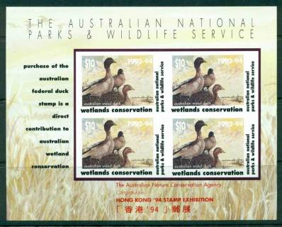 Australia-1993-4-National-Parks-Wildlife-Services-Duck-Stamp-Hong-Kong-94-Stamp-Ex-Imperf-MS-MUH-Lot26213