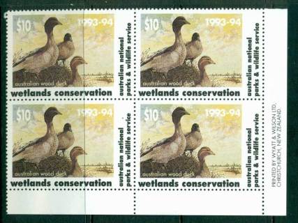 Australia-1993-4-National-Parks-Wildlife-Services-Duck-Stamp-Imprint-Block-4-MUH-Lot26222