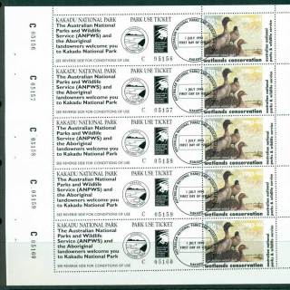 Australia-1993-4-National-Parks-Wildlife-Services-Duck-Stamp-Park-Ticket-Sheet-5-CTO-FDI-Lot26218