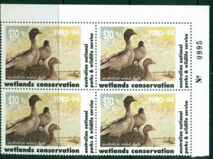 Australia-1993-4-National-Parks-Wildlife-Services-Duck-Stamp-Sheet-Number-Block-4-MUH-Lot26223