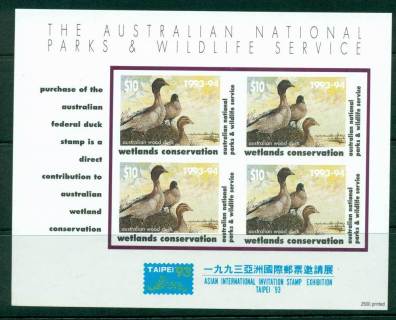 Australia-1993-4-National-Parks-Wildlife-Services-Duck-Stamp-Taipei-Stamp-Ex-Imperf-Bundle-label-MS-MUH-Lot26212