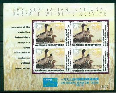 Australia-1993-4-National-Parks-Wildlife-Services-Duck-Stamp-Taipei-Stamp-Ex-MS-MUH-Lot26211