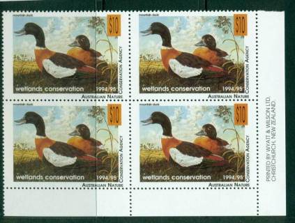 Australia-1994-5-National-Parks-Wildlife-Services-Duck-Stamp-Imprint-Block-4-MUH-Lot26231