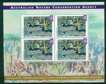 Australia-1995-6-National-Parks-Wildlife-Services-Duck-Stamp-Artist-Signed-MS-MUH-Lot26254