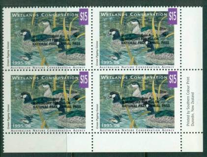 Australia-1995-6-National-Parks-Wildlife-Services-Duck-Stamp-WA-Opt-Imprint-Block-4-MUH-Lot26267