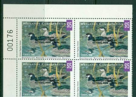 Australia-1995-6-National-Parks-Wildlife-Services-Duck-Stamp-WA-Opt-Sheet-Number-Block-4-MUH-Lot26268