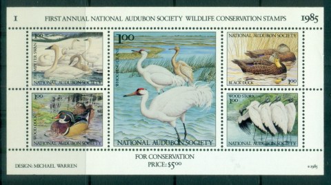 USA-1985-National-Audubon-Society-Wildlife-Conservation-Bird-Stamps-MS-MUH