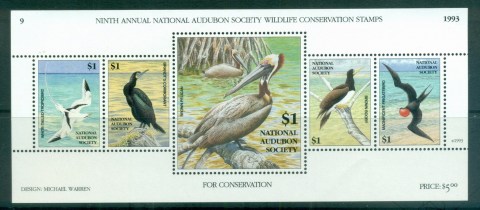 USA-1993-National-Audubon-Society-Wildlife-Conservation-Bird-Stamps-MS-MUH