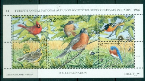 USA-1996-National-Audubon-Society-Wildlife-Conservation-Bird-Stamps-MS-MUH