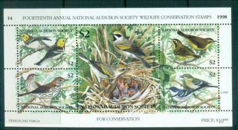 USA-1998-National-Audubon-Society-Wildlife-Conservation-Bird-Stamps-MS-MUH