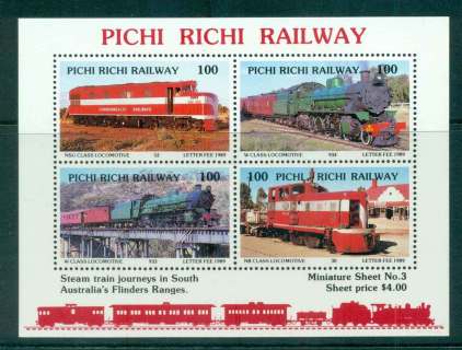Australia-1989-Pitchi-Richi-Railway-Trains-3-MS-MUH-lot51854