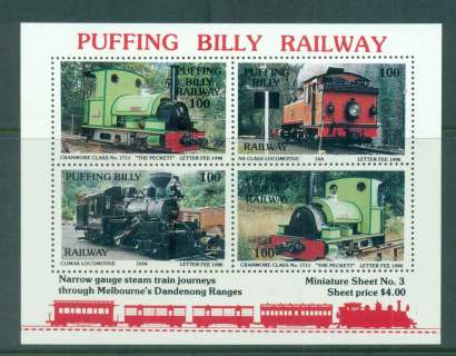 Australia-1990-Puffing-Billy-Railway-Trains-3-MS-MUH-lot51840
