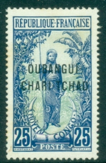 Ubangi-Shari-1915-22-Middle-Congo-Bakalois-Woman-Opt-OUBANGI-CHARI-TCHAD-25c-MLH Ubangi-Shari-1915-22-Middle-Congo-Bakalois-Woman-Opt-OUBANGI-CHARI-TCHAD-25c-MLH