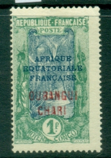 Ubangi-Shari-1924-33-Middle-Congo-Coconut-Grove-Opt-Afrique-Equatorial-Francaise-1f-R-MLH