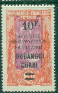 Ubangi-Shari-1927-Middle-Congo-Coconut-Grove-Opt-Afrique-Equatorial-Francaise-10f-on-5f-MLH