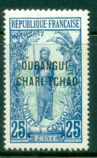 Ubangi-Shari-1915-22-Middle-Congo-Bakalois-Woman-Opt-OUBANGI-CHARI-TCHAD-25c-MLH